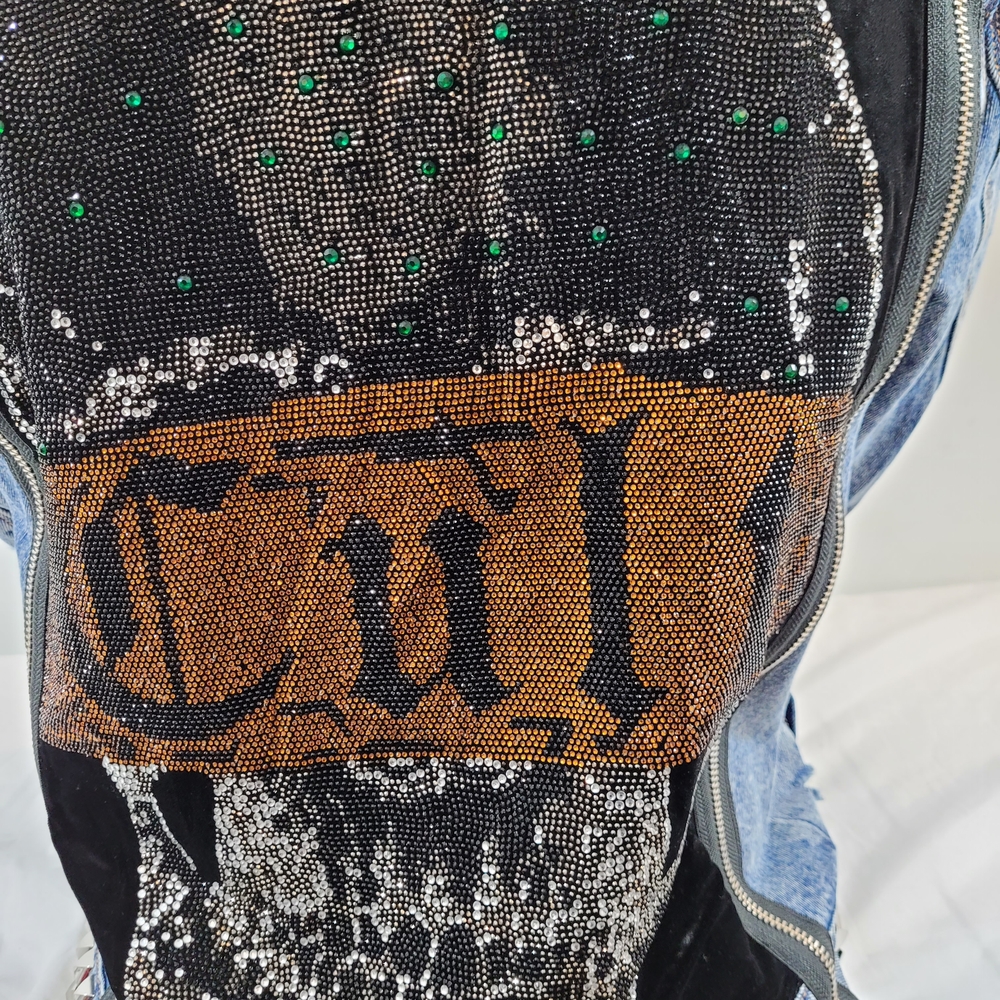 Cult Individuality  Biker Jean Jacket With Rhinestoned Skull & Studded  XL $499 - Picture 9 of 12
